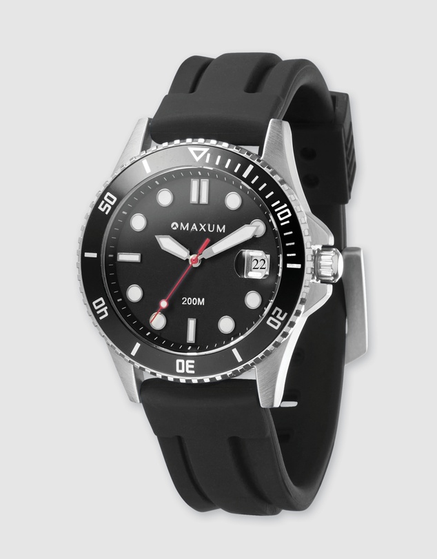 Maxum - Liberty Black Dial With Black Silicone Strap & Silver Tone Case