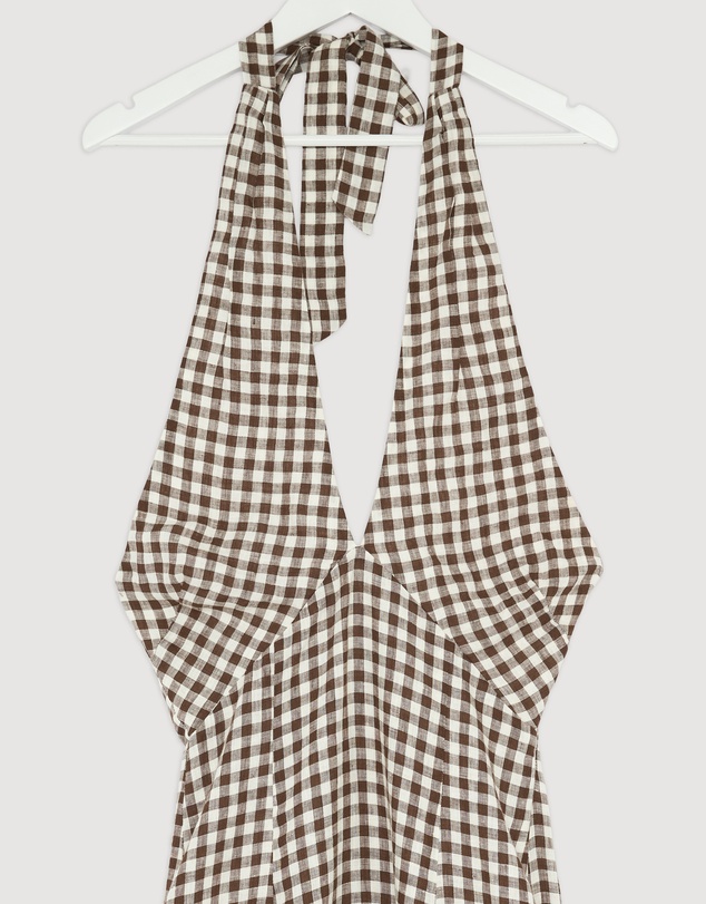 Revibe - Repaired AERE Nolana Gingham Halter Maxi Dress - AU 8