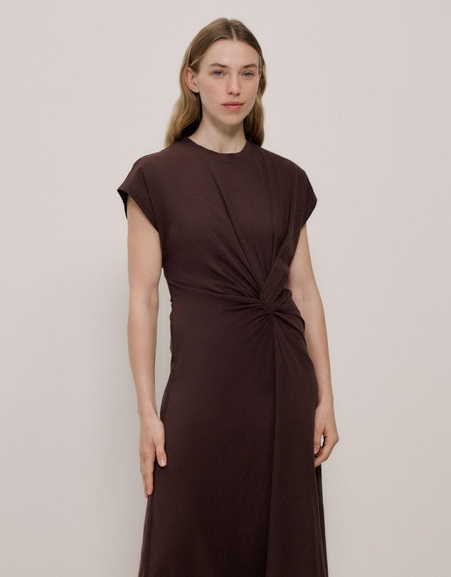 Trenery - Cotton Jersey Twist Dress in Coffee