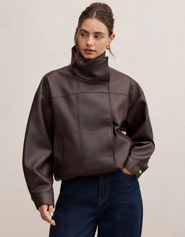 Forever New - Bex Double Funnel Neck Faux Leather Jacket