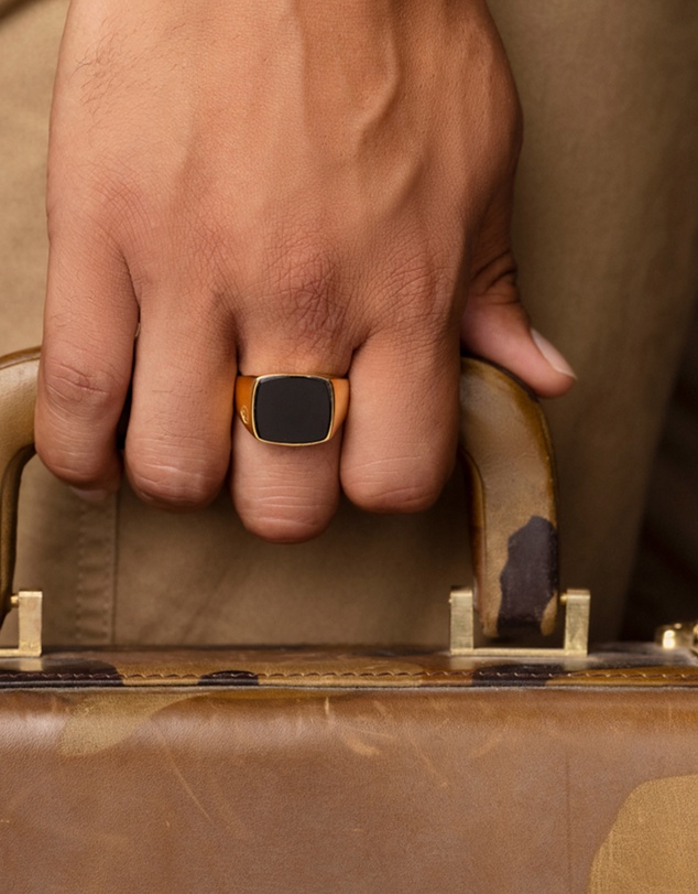 Nialaya Jewellery - Men's Cocktail Ring with Onyx