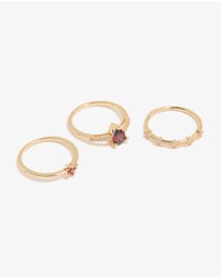 Lovisa - Gold Plated Red Cubic Zirconia Elegant Pear Stacking Rings 3-Pack