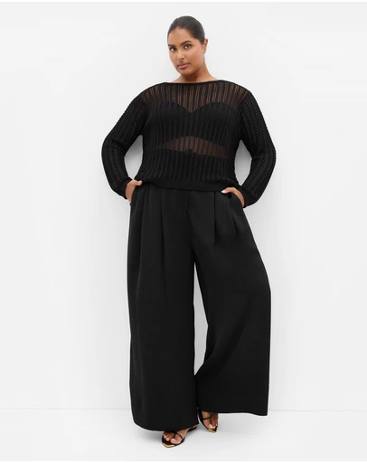 City Chic - Plus size Crochet Slouch Top - black