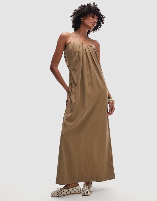 TOPSHOP - Gathered Bust Structured Poplin Bandeau Midi Dress