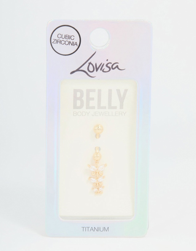 Lovisa - Gold Plated Titanium Cubic Zirconia Butterfly Trio Belly Bar