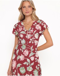 Petal & Pup - Linden Midi Dress - Red Tulip Floral