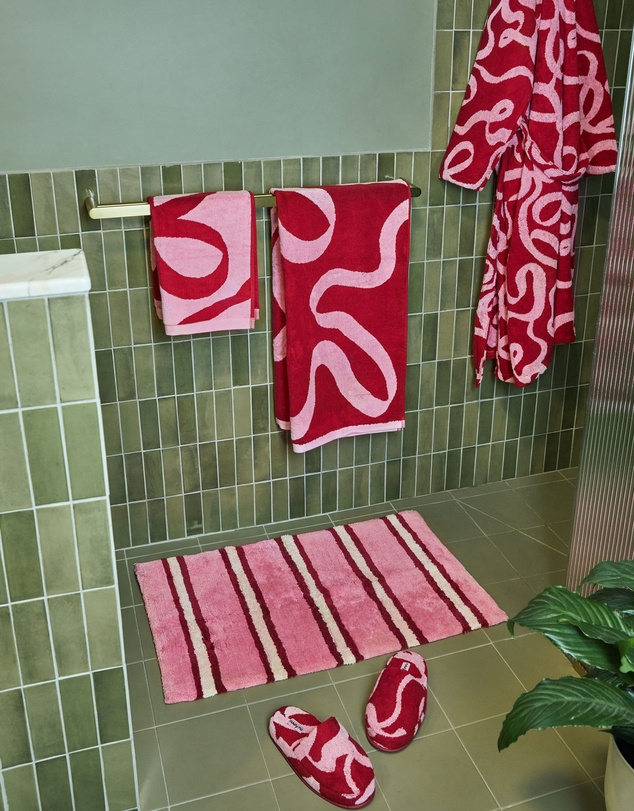 Mosey Me - Raspberry Stripe Bath Mat