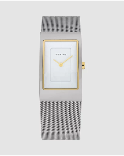 Bering - Bering Classic 38mm Polished White Dial Silver Stainless Steel Mesh Strap Watch
