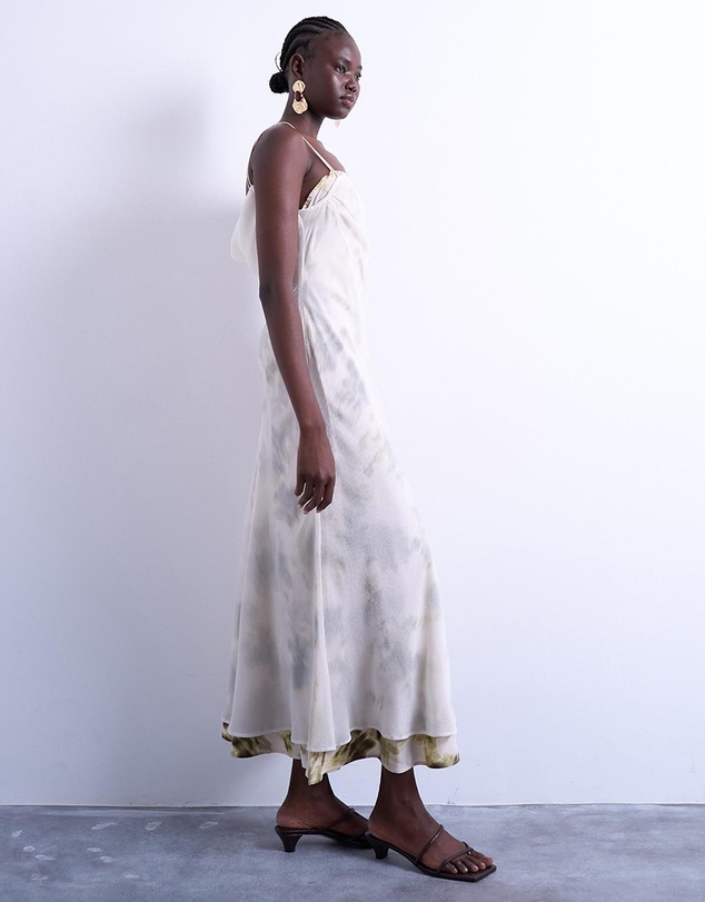 TOPSHOP - Contrast Layered Asymmetric Neck Midi Dress