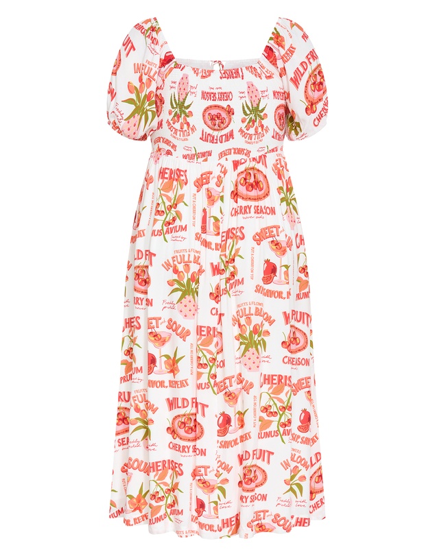 City Chic - Plus size Abbie Short Sleeve Cherry Print Midi Dress - ivory