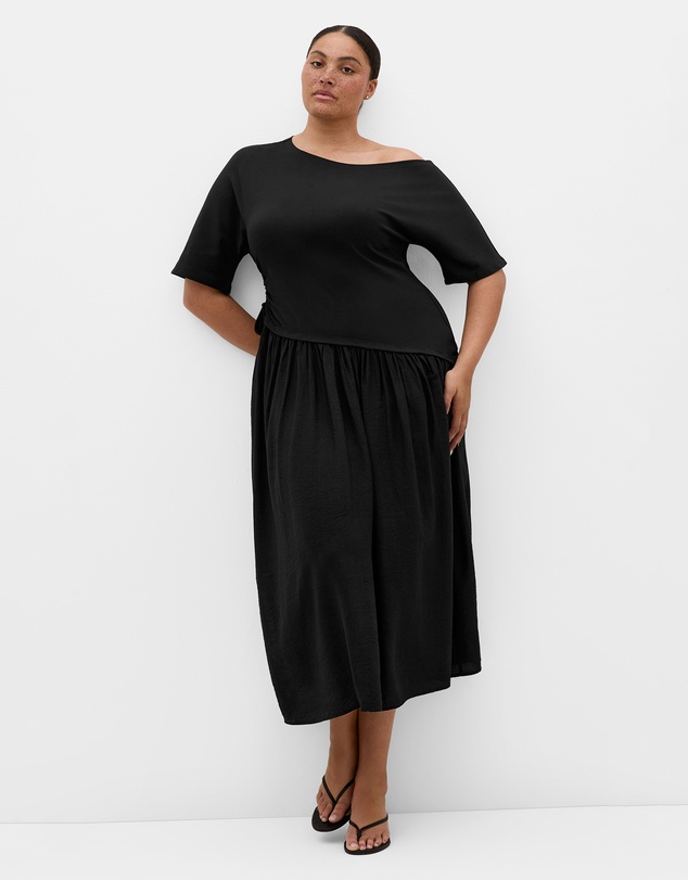 City Chic - Plus size Off Shoulder Mixed Media Maxi Dress - black
