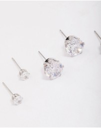 Lovisa - Waterproof Stainless Steel Graduating Cubic Zirconia Earring 3-Pack