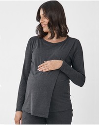Angel Maternity - Monique Long Sleeve Nursing Petal Top - Charcoal