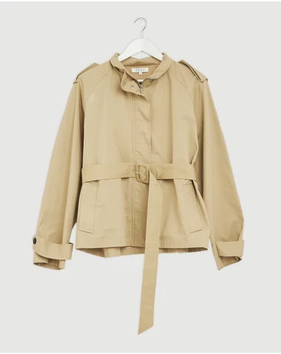 Revibe - Repaired AERE Sadie Funnel Neck Crop Trench Coat - AU 12