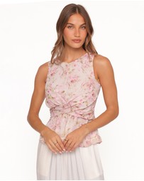 Petal & Pup - Limona Peplum Top - Blurred Pink Floral