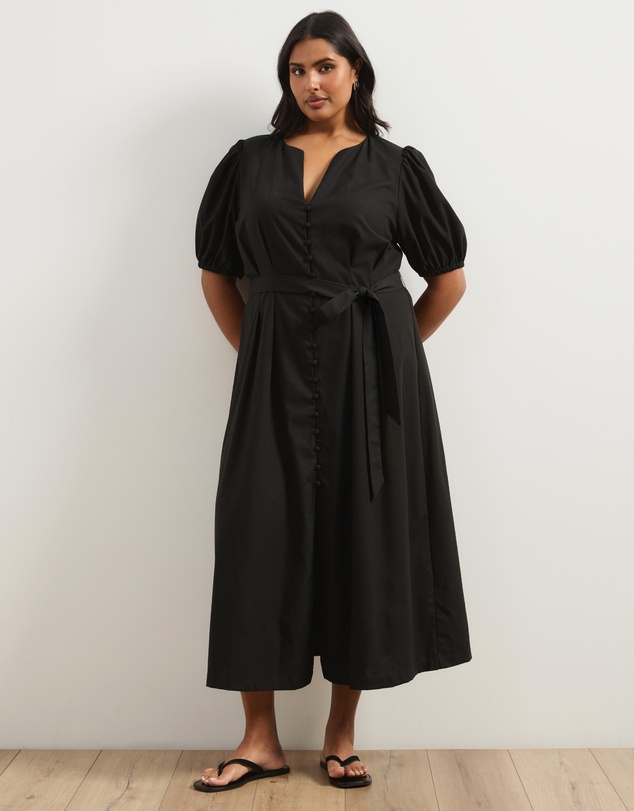 Atmos&Here Curvy - Audrey Fitted Button Front Midi Dress