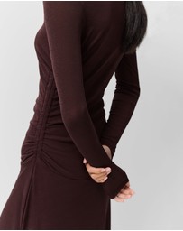 UNISON - Ruched Mesh Long Sleeve Dress