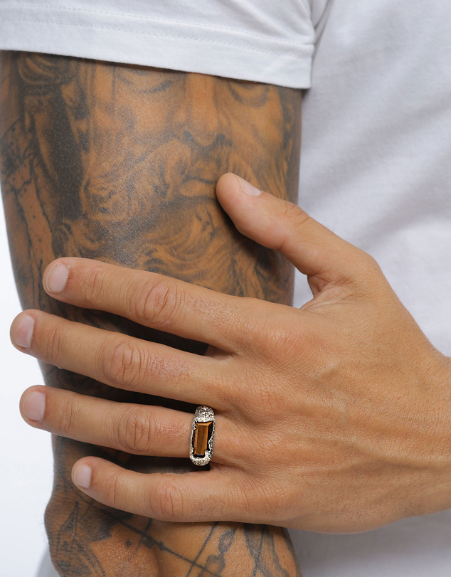 Kuzzoi - ICONIC EXCLUSIVE - Molten Tiger Eye Signet Ring in 925 Silver