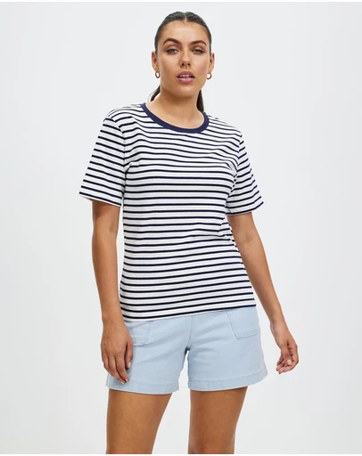 KAJA Clothing - Women's Striped Shirt Short Sleeve Tops Crewneck T-Shirt Basic Tees - Sibyl Top