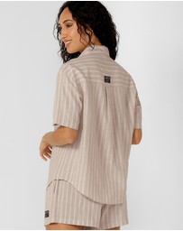 Lorna Jane - Preset Stripe Linen Short Sleeve Shirt