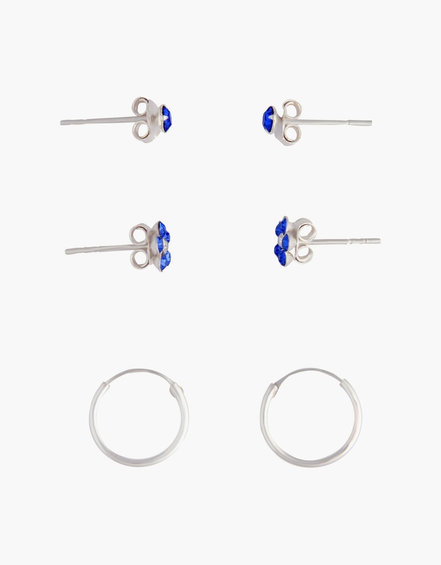 Lovisa - Sterling Silver Blue Stud, Flower & Hoop Pack