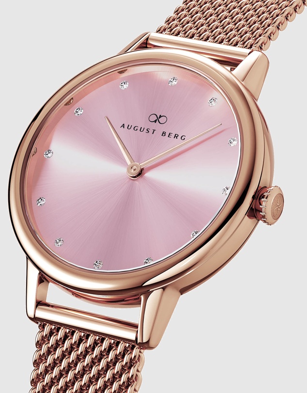 August Berg - Serenity Petite Rose Gold Blossom Pink Mesh 28mm