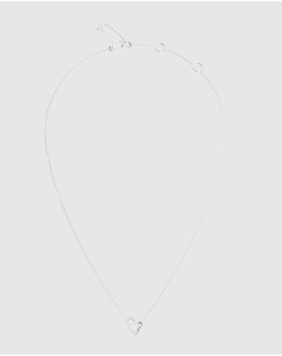 GUESS - GUESS Ladies Silver-Tone Fluid Heart Pave Necklace