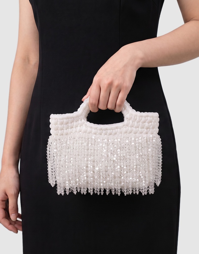 Izoa - Estelle Beaded Fringe White Mini Bag