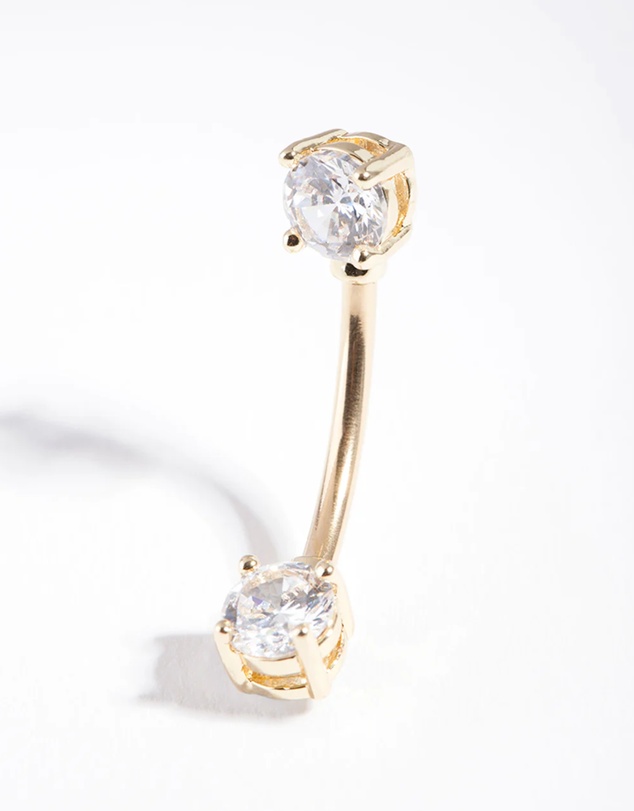 Lovisa - Gold Surgical Steel Double Cubic Zirconia Belly Bar