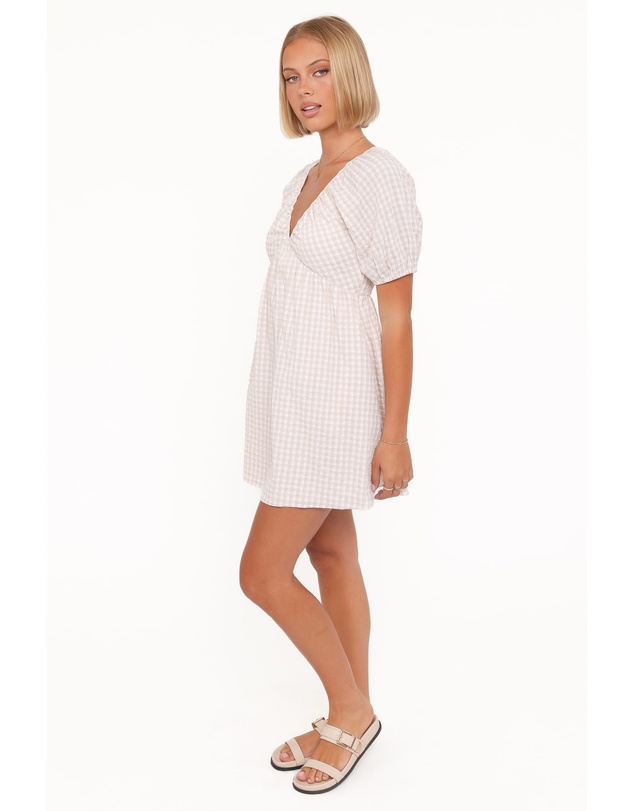 Petal & Pup - Cadhla Mini Dress - Beige Gingham