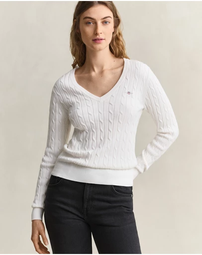 Gant - Stretch Cotton Cable V-Neck Knit
