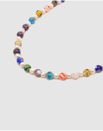 Nialaya Jewellery - Men's Pearl Necklace with Hand-Painted Glass Beads