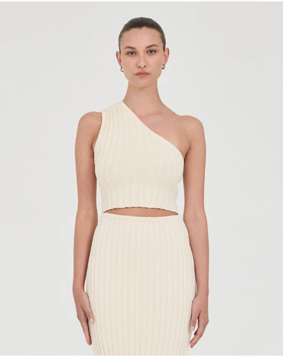 FRIEND of AUDREY - The Cotton Rib One-Shoulder Top