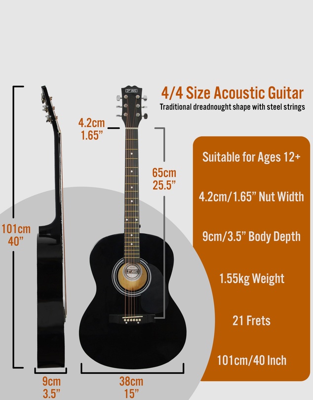 iWorld - 3rd Avenue Acoustic Guitar Premium Pack - Black