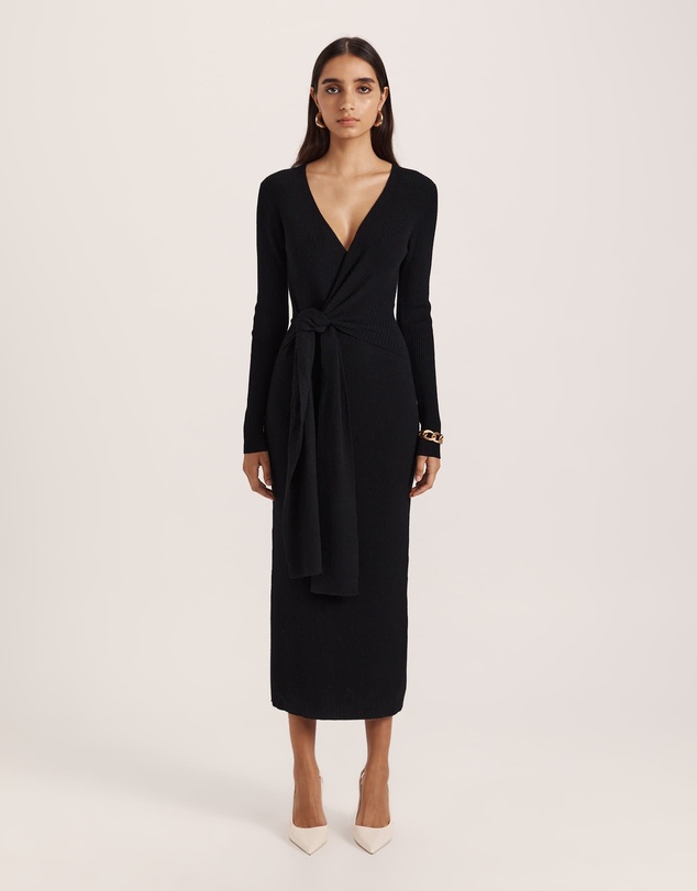 SABA - Elle Wool Blend Wrap Knit Dress