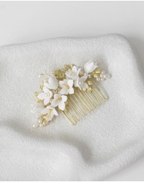 The White Collection - Cora - Freshwater Pearl and Floral Detail Gold Bridal Comb