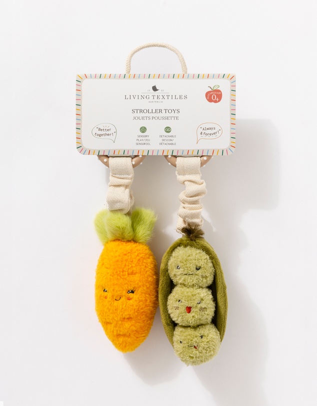 Living Textiles - 2 Pack Mini Market Brunch Stroller Toys - Carrot & Green Peas