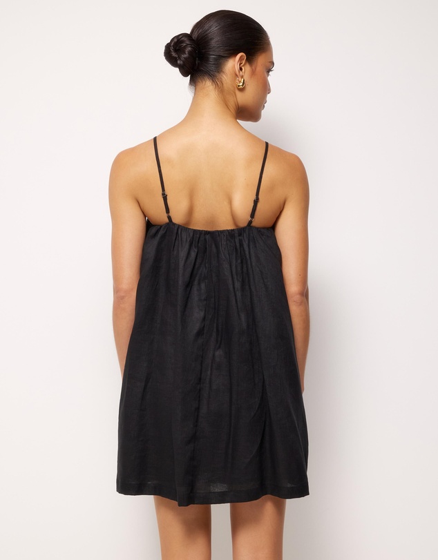 AERE - Liv Linen Gathered Neckline Mini Dress