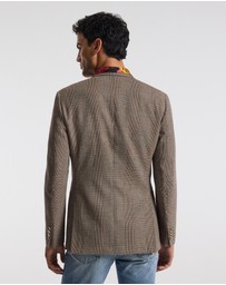 Calibre - Double-Breasted Glen Check Wool Blazer Mahogany