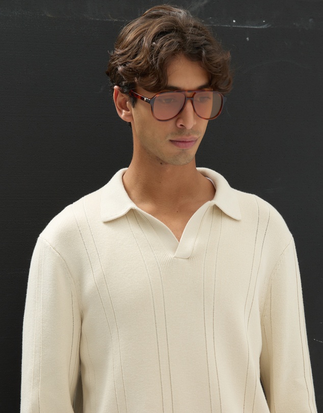 AERE - Textured Long Sleeve Polo