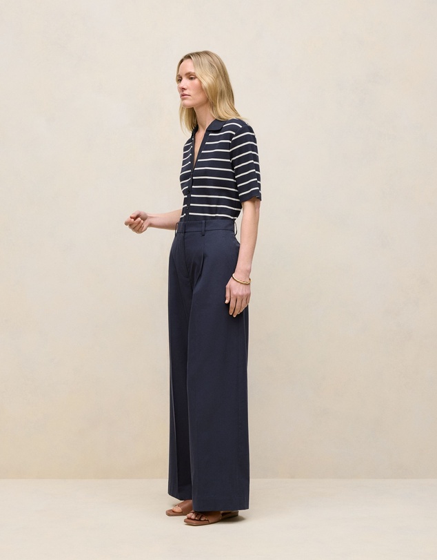 Trenery - Cotton Blend Tailored Wide Leg Pant in Night Sky
