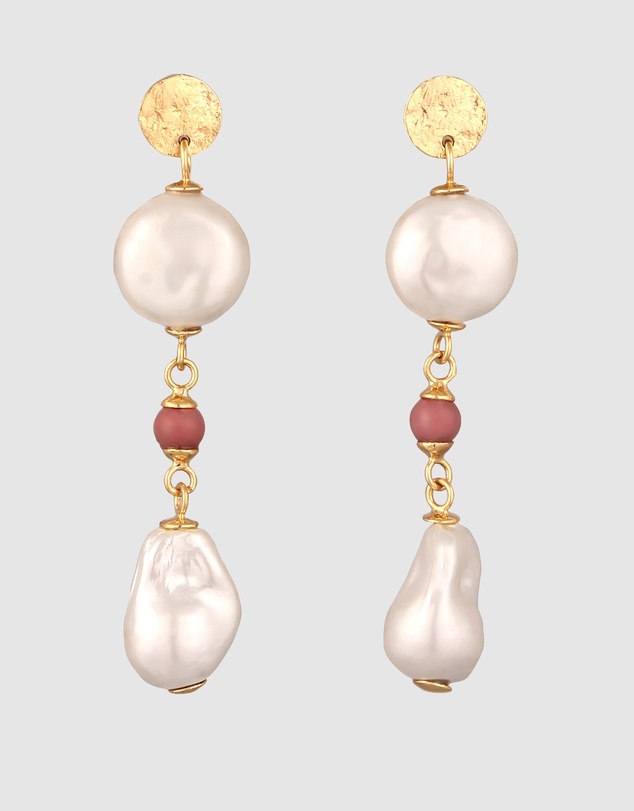 Elli Jewelry - Shell Pearl Round Charm Stud Earrings in Gold-Plated 925 Silver