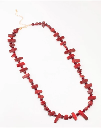Lovisa - Red Genuine Shell Bead Layered Necklace