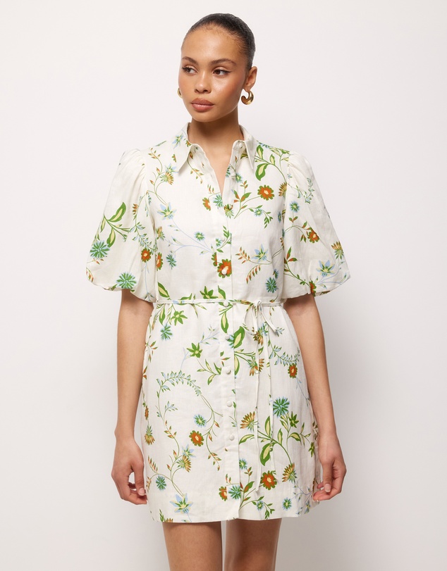 AERE - Anita Linen Puff Sleeve Mini Dress