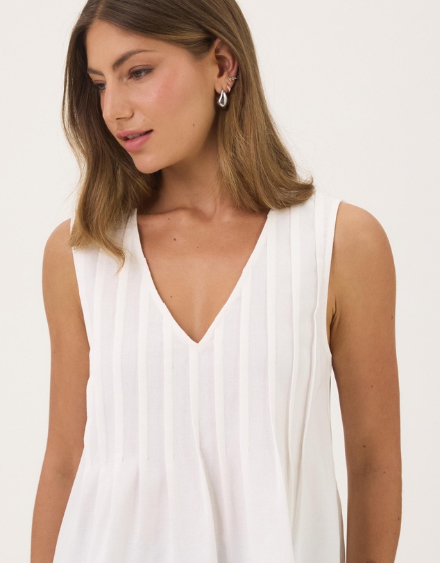 Atmos&Here - Rhea Linen Blend Pintuck Sleeveless Top