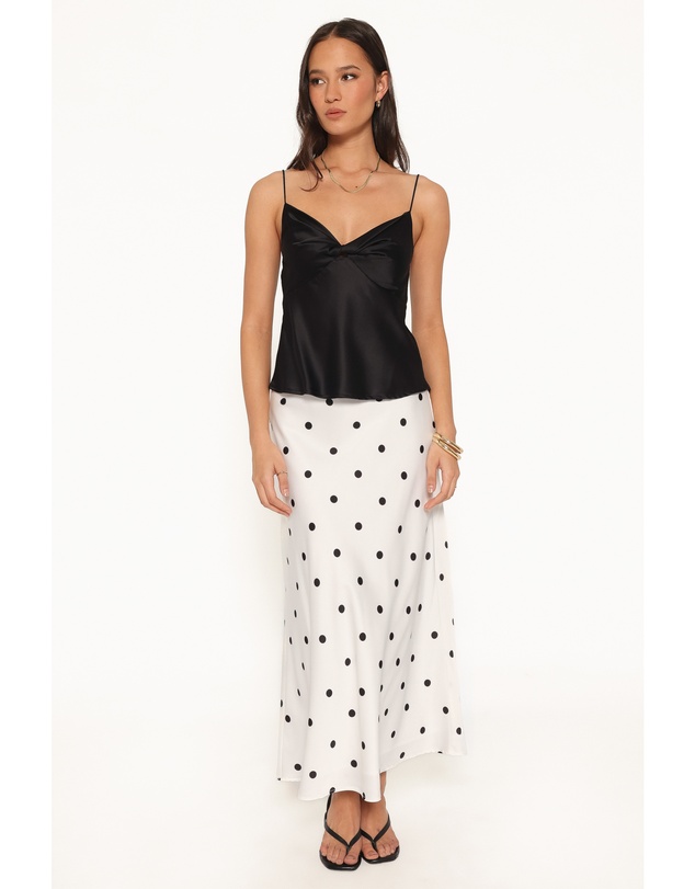 Petal & Pup - Nellie Satin Midi Skirt - White Polka Dot