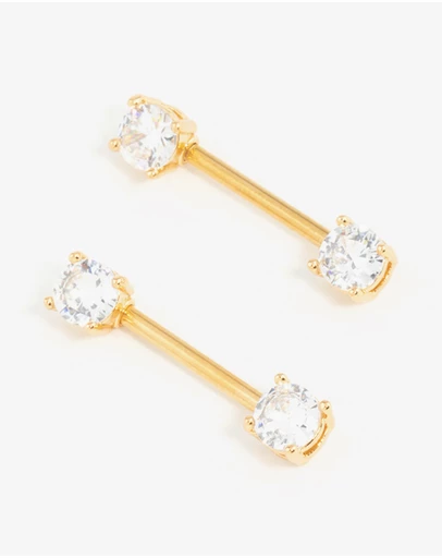 Lovisa - Gold Plated Surgical Steel Cubic Zirconia Nipple Bars 2-Pack