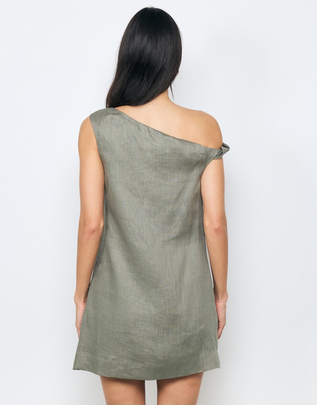 AERE - Aela Off Shoulder Linen Shift Mini Dress
