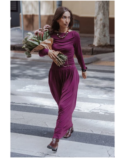 Petal & Pup - Shirley Long Sleeve Maxi Dress - Burgundy