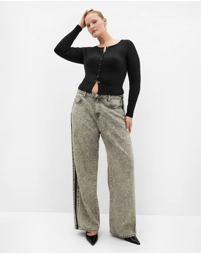 City Chic - Plus size Lily Micro Rib Top - black